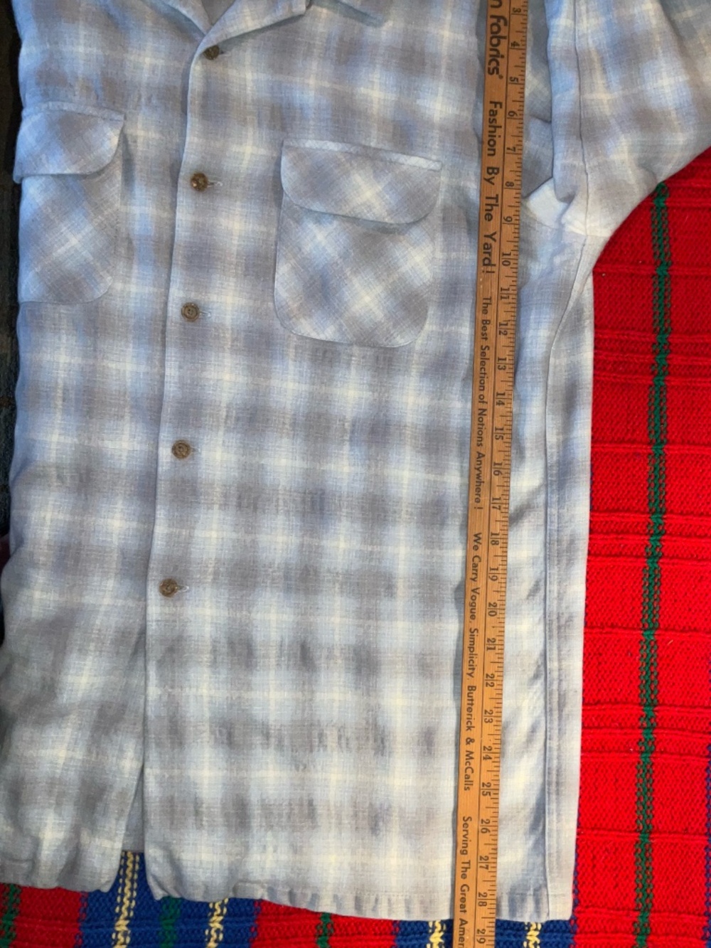 Pendleton-Board Shirt-100% Wool-Shadow Plaid Loop Collar Blue Cream-Size ( XL) - Picture 10 of 12
